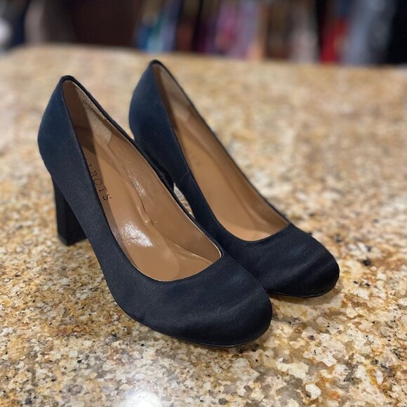 Talbots Black Satin Round Toe Evening Pumps - Picture 1 of 4
